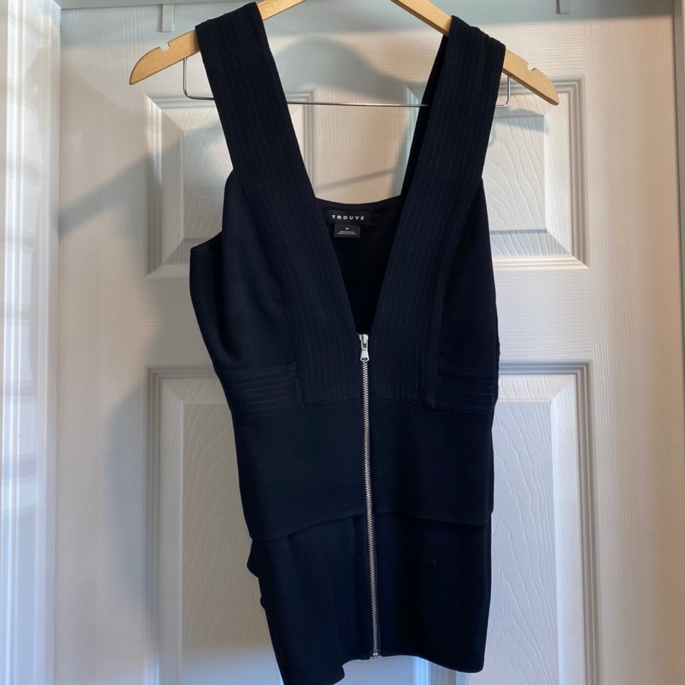 Trouvé Low Cut Black Tank with Zipper Detail